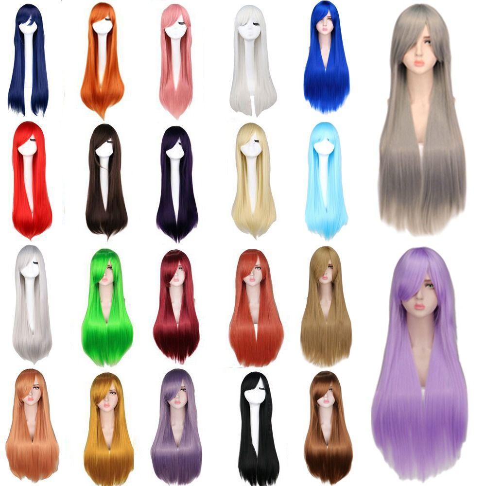 Women Long Straight Synthetic Wigs Anime Party Wigs Colourful Cosplay Wig Heat Resistant Fiber