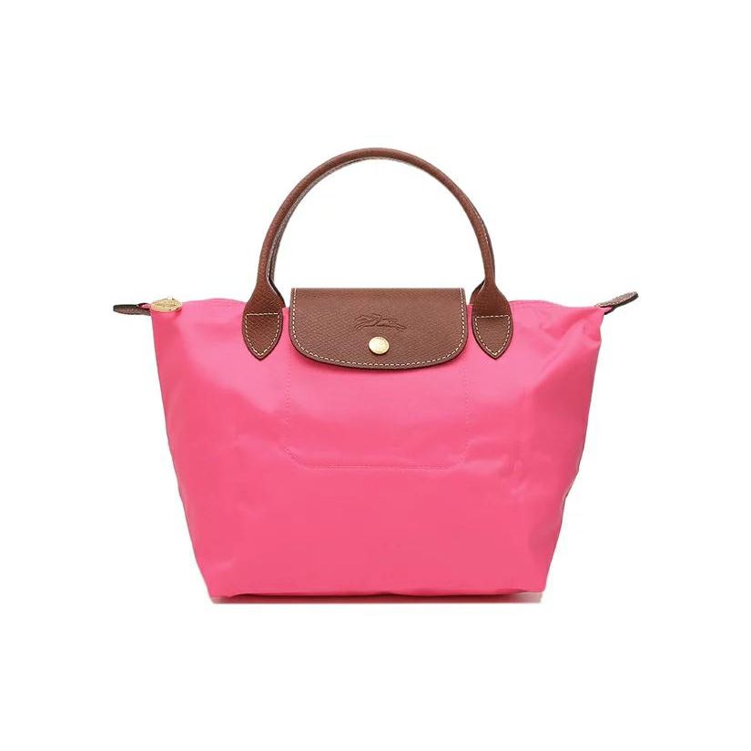 Longchamp 23 Молния-застежка на кнопках Короткая ручка Без плечевого ремня Холст с кожаной отделкой Сумка-тоут Маленькая женская сумка-тоут Конфетно-розовый 1621089P73