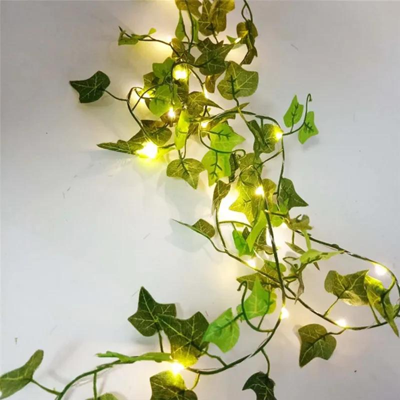 2pcs 10M Flower Green Leaf String Lights Artificial Vine Fairy Lights Christmas Tree Garland Light for Weeding Home Decor