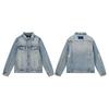 Unisex Streetwear Washed Denim Jacket With Embroidery Loose Fit Cotton Blend Outerwear Daily Wear