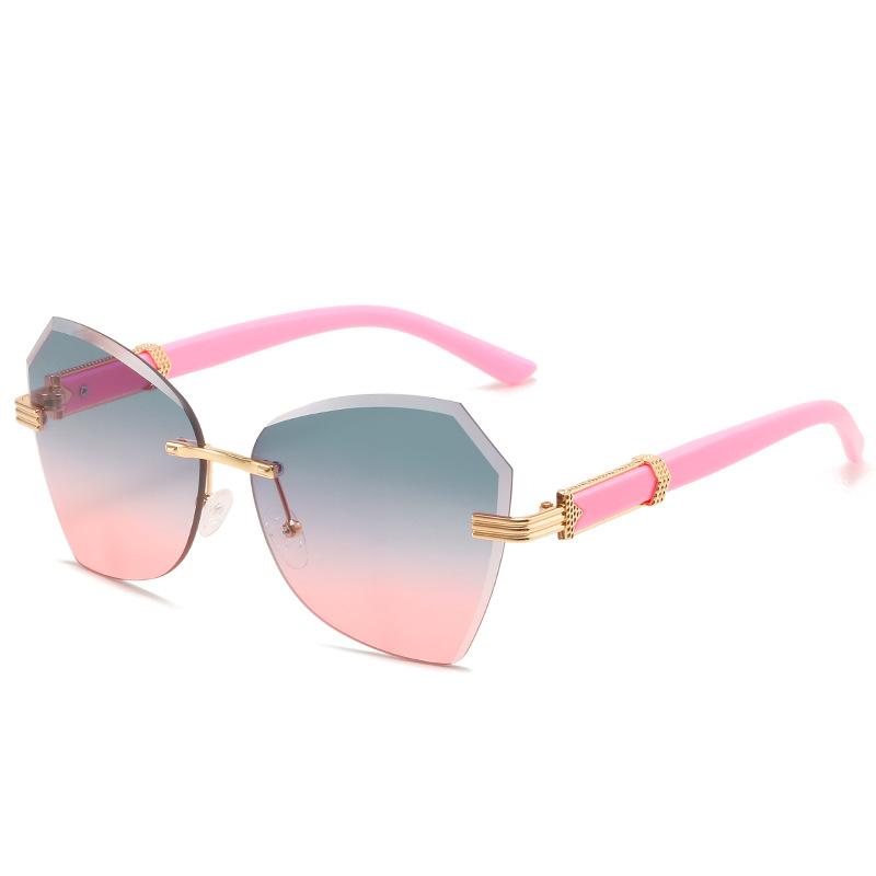 Весенние безободковые женские солнцезащитные очки с отделкой, модные солнцезащитные очки, многоугольные очки женские