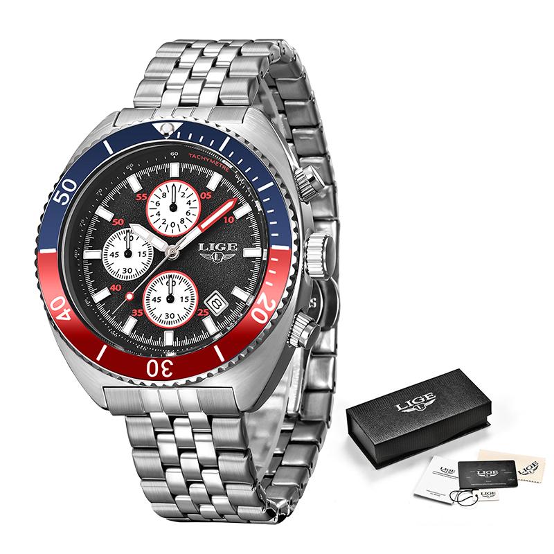 LIGE Модные мужские часы Лучшие роскошные творческие кварцевые часы Светящиеся водонепроницаемые спортивные часы с хронографом