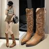 Coarse Heel Western Cowboy Boots Long Boots Women's Autumn 2025 New V-mouth Embroidery Sleeve Retro Pointed Knight Boots
