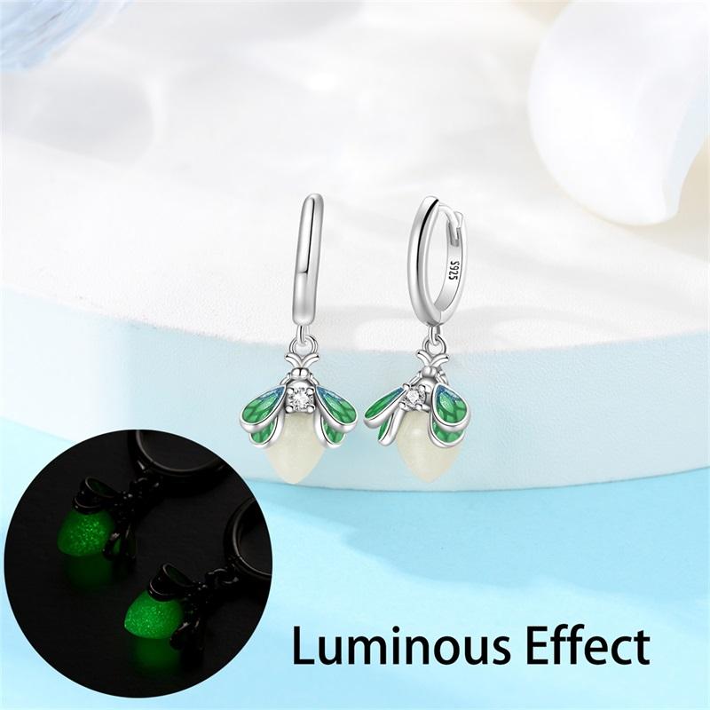 Fashion Luminous Firefly Earrings 925 Silver Purple Butterfly Wave Fishtail Pendant Earrings Fine Party Jewelry Gifts