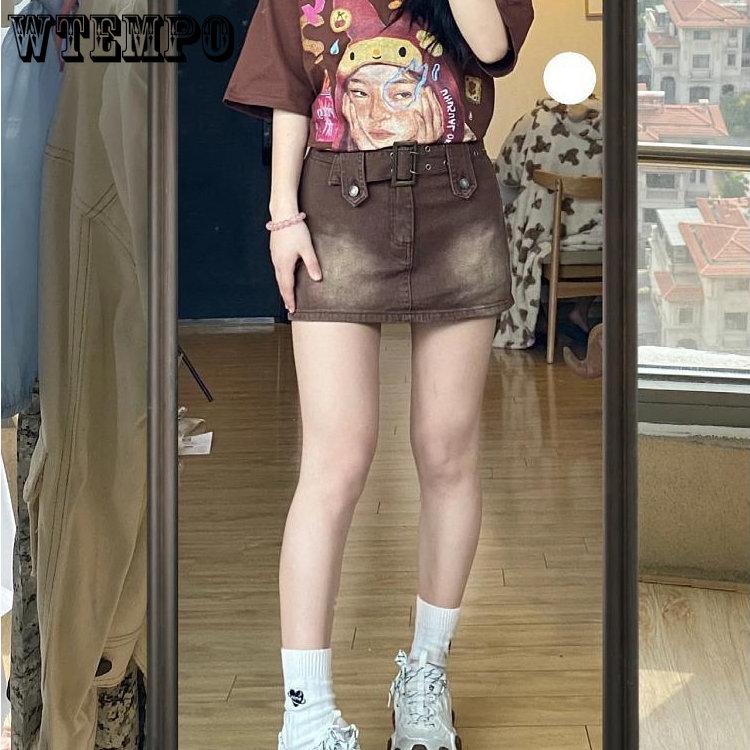 Женская короткая юбка большого размера, однотонная джинсовая короткая юбка с высокой талией в стиле ретро, короткая юбка в стиле хип-хоп
