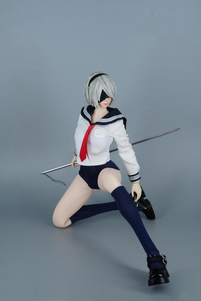 OBEST SAtoys JK High School Girl Swimsuit Uniform Set and Includes Pleated and Shoes 1/6 (Blue White) - Shirt, Tie, Swimsuit, Socks, (SA011A/SA011B)