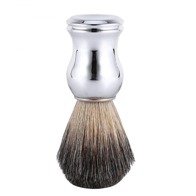 Fashionable Men's Shaving Brush for Facial Cleansing. Faux Badger Hair and Silver Plastic Handle