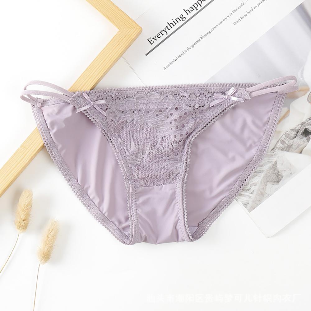 Soft Transparent Bandage Bow G-string Low-waist Women Thong Sexy Briefs Lace Panties Lingerie