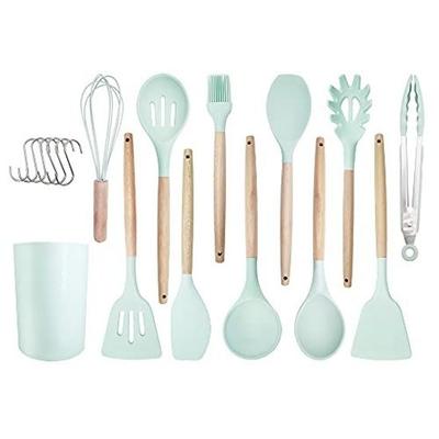 Hiino Kano Kitchen Tool Set Cooking Utensils 13 Pieces 14 Heat-resistant Silicone Wooden Handle Gentle On Pots Dishwasher Safe Spatula Ladle