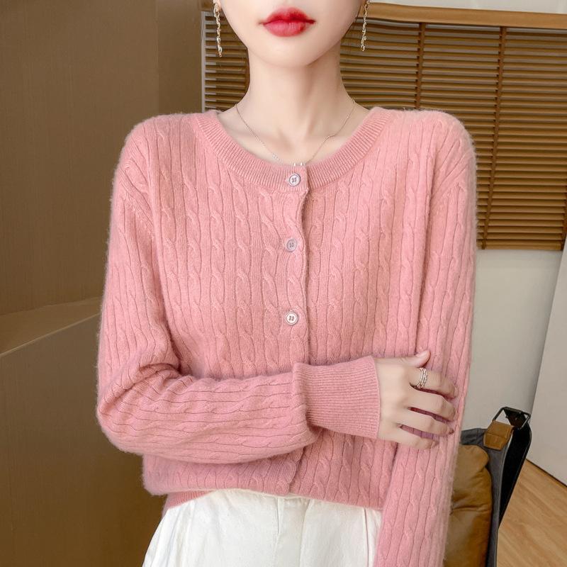 Осенний женский трикотаж с круглым вырезом, перекрученный кардиган, свитер, куртка