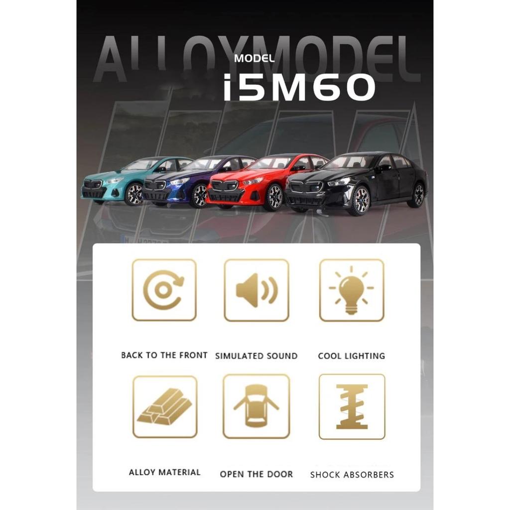 1/24 BMW I5 M60 литой спортивный автомобиль модель литой металлический лимузин чисто электрические транспортные средства модель автомобиля имитация звука свет детский подарок