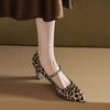 Fashion Genuine Leather Women Pumps Shallow Mary Jeans Strap Single Shoes 6cm Square High Heels Leopard Print Prom Party Sapatos Mujer