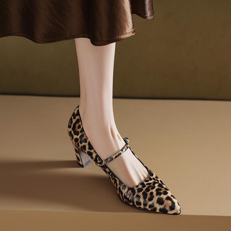 Модные женские туфли-лодочки из натуральной кожи, неглубокие, с ремешком Мэри Джейн, туфли-одиночки, квадратный высокий каблук 6 см, леопардовый принт, для выпускного вечера, Sapatos Mujer
