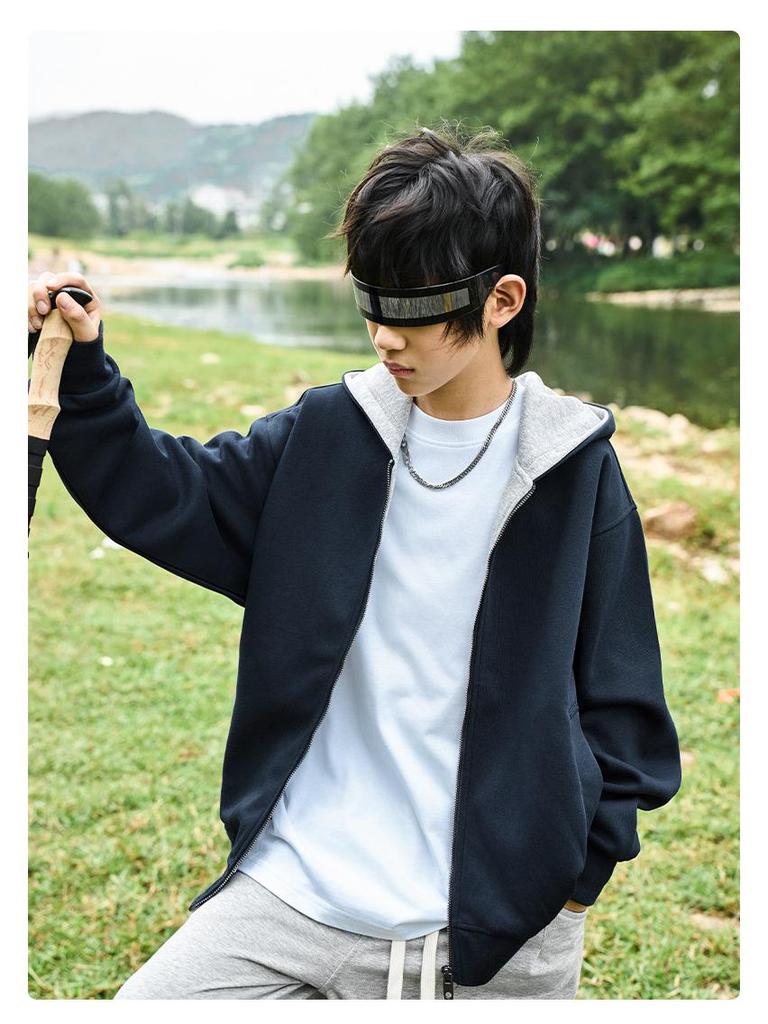 Men's Blue & Gray Zipper Hoodie Cardigan - Medium to Large