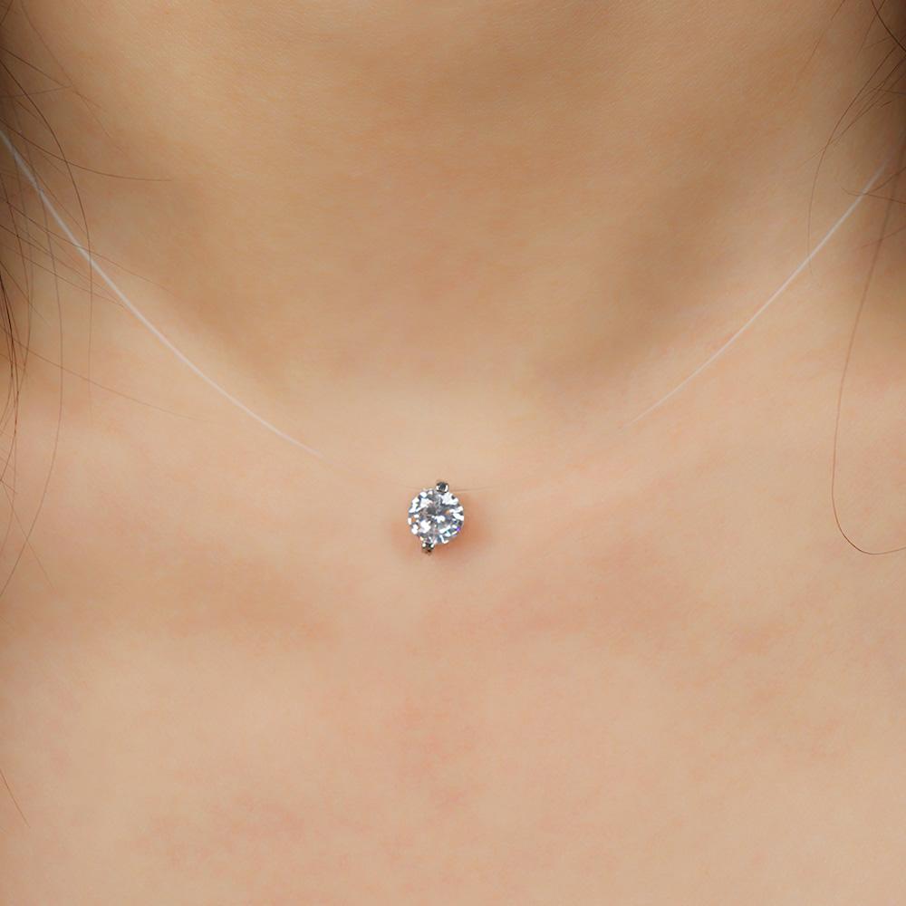 Shiny Women Zircon Invisible Collar Transparent Pendant Choker Jewelry Necklace