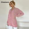 Cinemore Весенне-осенний женский свитер однотонный свободный повседневный открытый карман теплый базовый топ с длинными рукавами и круглым вырезом трикотажная карточка