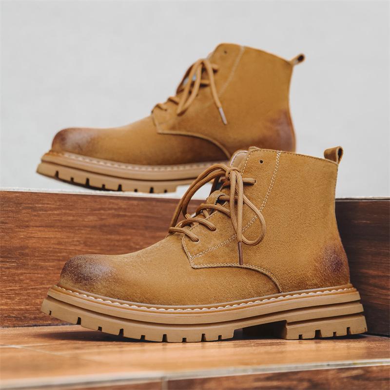 Мужские зимние бархатные ботинки Мартина на высокой платформе, в британском ретро-стиле, большие желтые ботинки, повседневные универсальные рабочие ботинки 6220-J