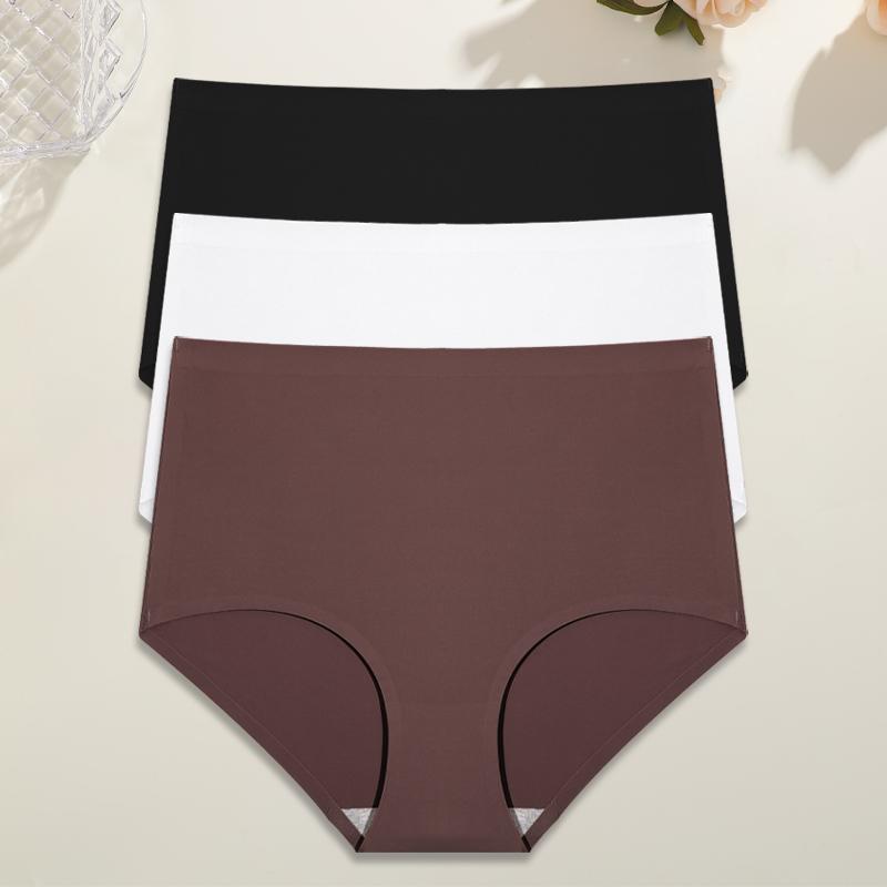3Pcs Plus Size Ice Silk Underwear Women's Seamless Panties Sexy High Rise Traceless Invisible Briefs Breathable Lingerie