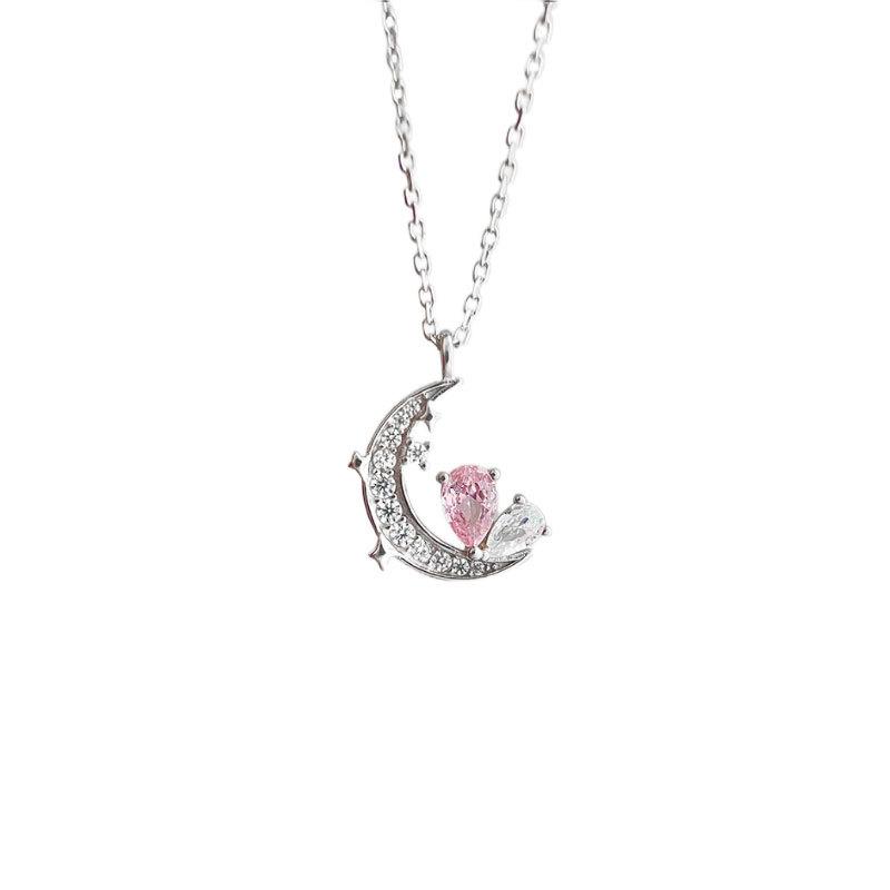 Ожерелье Fantasy Heart Moon для женщин Light Luxury Niche Love Pink Diamond Star Moon Collarbone Chain Design