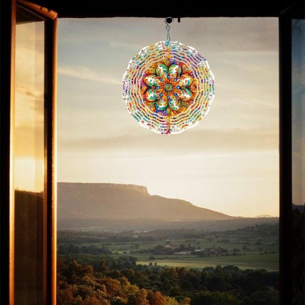 Яркий 3D Металлический Колокольчик Ветра для Садового Декора на Открытом Воздухе Прочная Анодированная Ветряная Мельница с Цветными Лентами Дизайн Западносибирской Мандалы