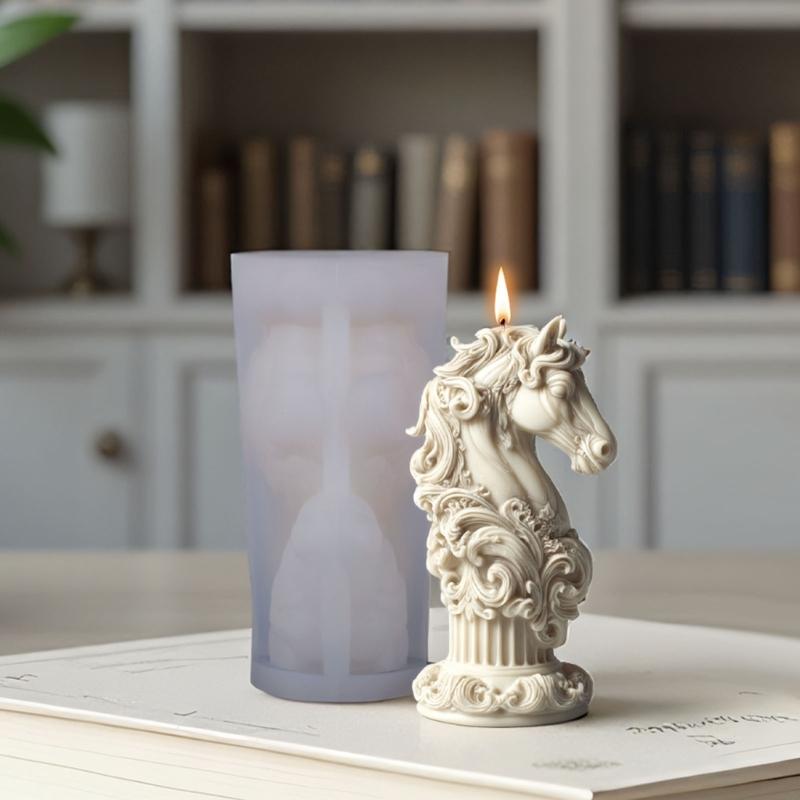 Artistic Horse Sculpture Candle Making Mould Silicone Roman Column Base For Customes Scented Candle Crafting Project