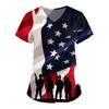 Women's Short Sleeve V-Neck Independence Day Printed Pocket Carer Top