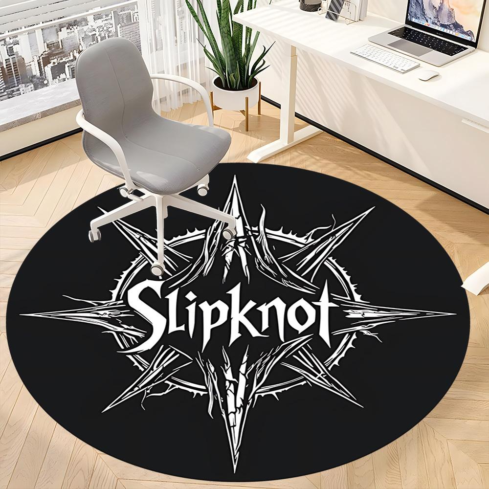 1 шт. Круглый коврик с логотипом группы Slipknot для офиса - Идеально подходит для декора офиса или кабинета, Машинная стирка, Нескользящая основа, Декоративный коврик для пола