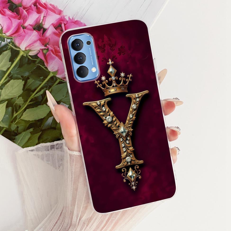 Transparent For Oppo Reno4 4G Case CPH2113 Luxury Crown A-Z Letters 2D Flat Pattern Soft Bumper For Oppo Reno 4 4G Phone Case