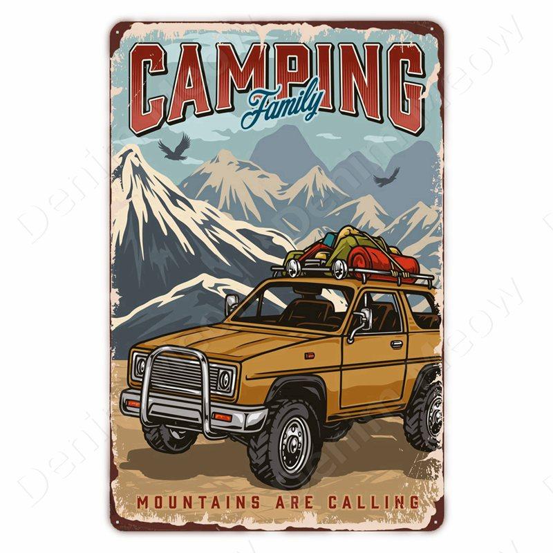Hisun Tin Sign Camping Family Tin Sign Fishing Vintage Metal Tin Signs for Club Outdoor Hiking Wall Decorative Adventure Explore Retro Plaque