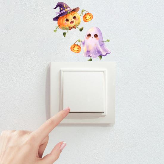 Seasonal Wall Decals Halloween Pumpkin Ghost Switch Sticker, Cartoon Light Self-Adhesive Panel Stickers Decoration Decal for Living Room Bedroom