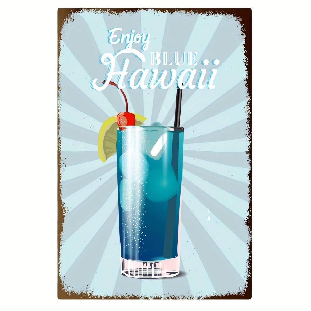 1pc Vintage "Enjoy Blue Hawaii" Metal Sign - 8x12in Retro Tinplate Cocktail Wall Art, Rustic Decor for Bar/Cafe/Home