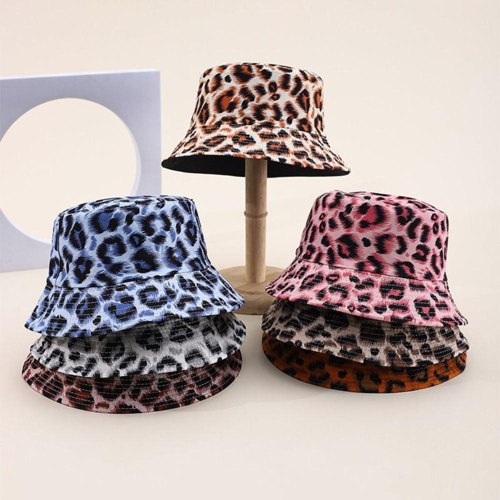 Double-Sided Bucket Hat Leopard Patterned Sun Cap Beach Sun Protect Hat Outdoor Travel