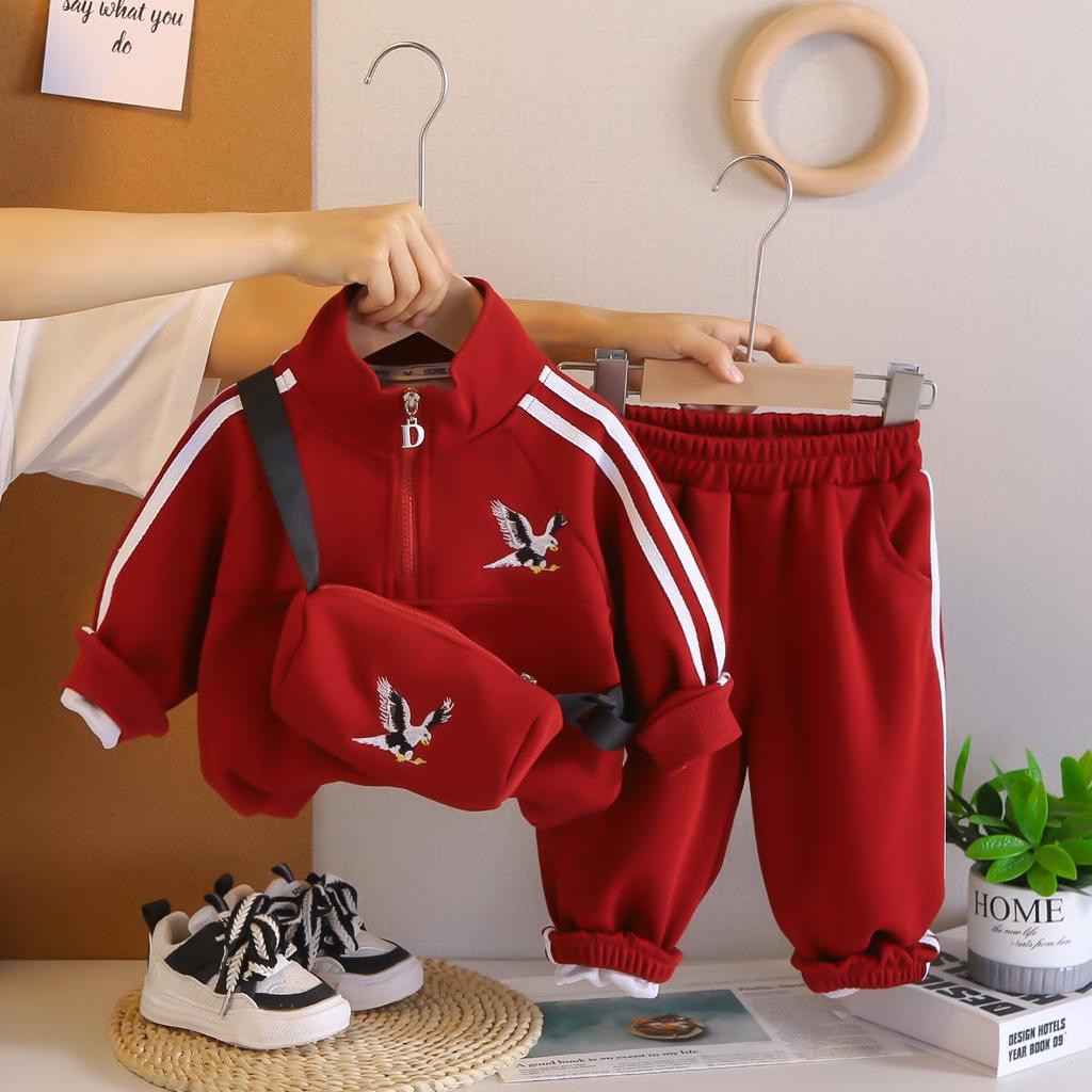 Boys' Trendy Two-Piece Autumn Set: Long Sleeve, Stand-up Collar, Zip-Up Pullover
