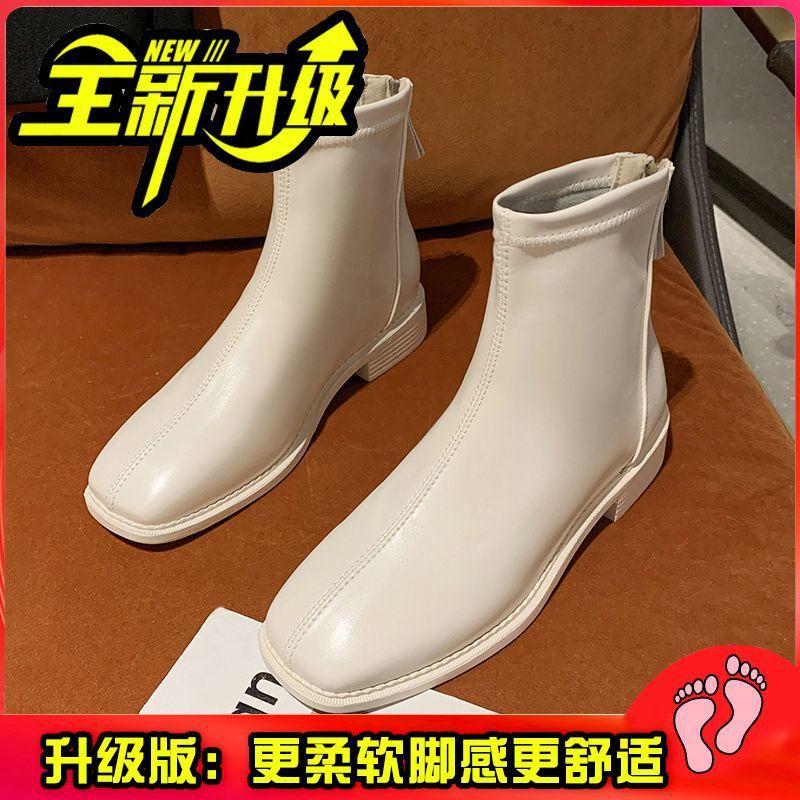 Короткие ботинки на плоской подошве, женская обувь 2024 года, весна и осень, новые ботинки Martin с молнией сзади, модные универсальные тонкие ботинки, ботинки Chelsea