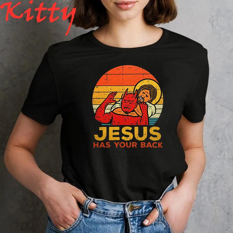 Jesus Has Your Back Jiu Jitsu Retro Christian Unisexs Tshirt Vintage Short Sleeve Unisex Tee Tops Graphic Summer Unisexs Clothing