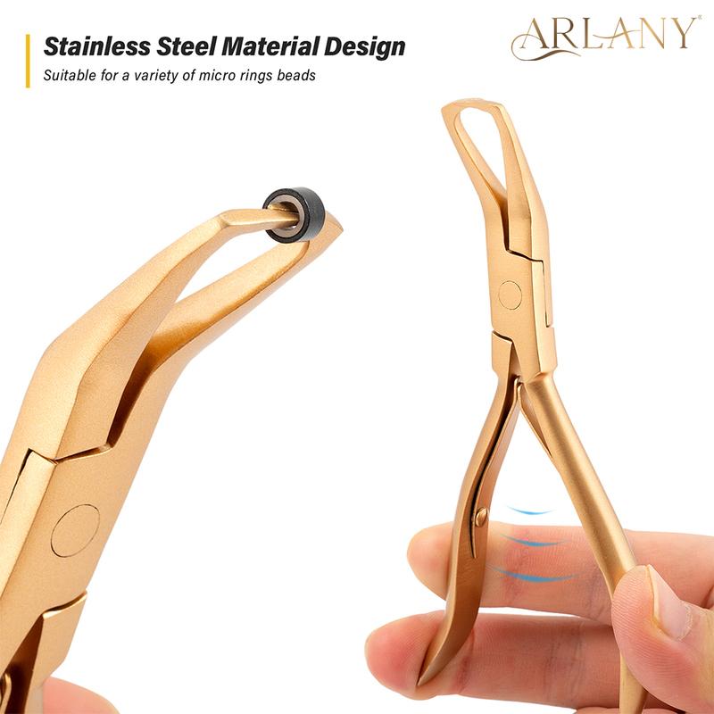 ARLANY Hair Extension Pliers Kit Tan Color Pliers Opener Plier Hair Loop Tool Metal Hair Clip Scissor Curved Needle for Hair