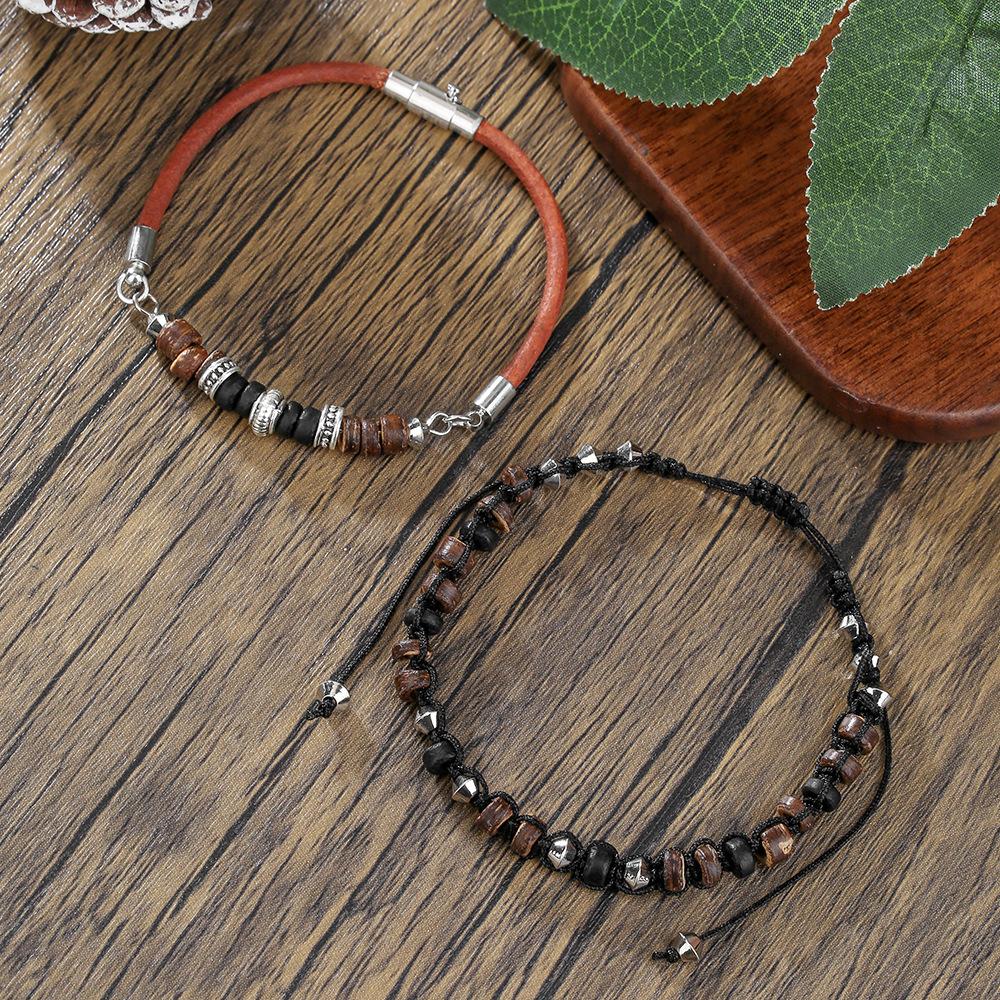 Hot-selling summer handmade beaded bracelet men's retro style multi-layer elastic line wooden bead coconut shell agate bracelet