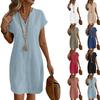 Ladies' Loose And Comfortable Summer Solid Color Cotton Linen V-neck Button Up Dress