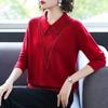 Elegant Rhinestone Lapel Knit Top for Middle-Aged Women