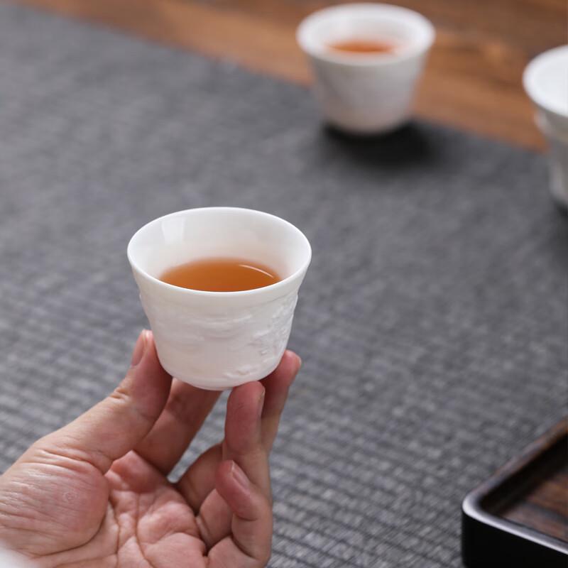 Embossed Mutton Fat Jade White Porcelain Gongfu Tea Set