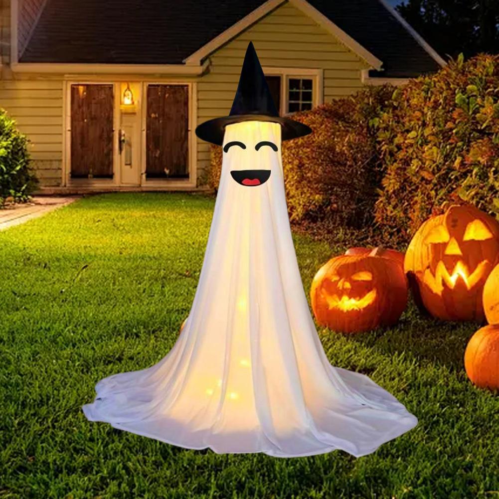 2Pcs LED Glowing Cute Ghost Ornament Battery Powered Light-Up Tripod Ghost Statue IP44 Waterproof for Indoor Bar Party Fireplace