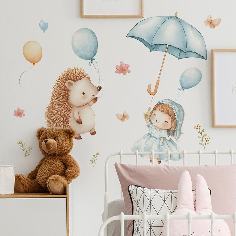Cartoon Hedgehog Little Girl Bedroom Living Room Home Wall Background Beautification Decoration Wall Stickers