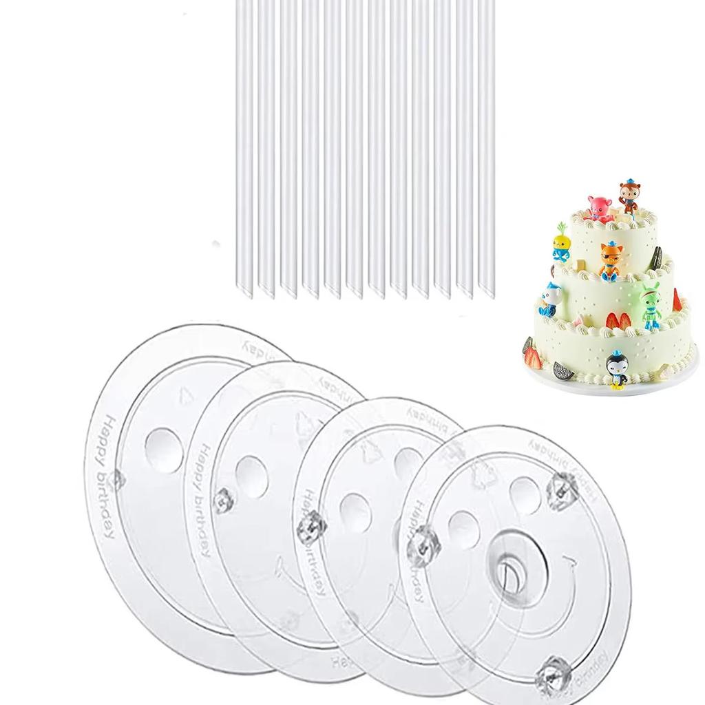 15 Pieces Clear Cake Stacking Dowels with 5 Cake Separator Plates for 4 6 8 10 12 Inch Cakes  for Wedding Cake Construction