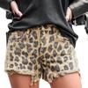 Women's Summer New Vintage Leopard Print Broken Holes Burlap High-waisted Denim Shorts