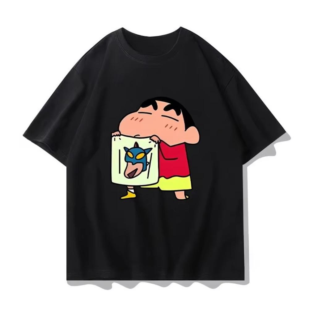 2026 Summer Comic Form Crayon Shinchan Image 100 Cotton Printed Oversize Casual Tshirt Adult Children Parentchild Top y2k