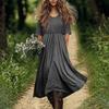 Women's Fashionable Cotton And Linen Solid-color Round-neck Half-sleeve Casual Loose Long Dress