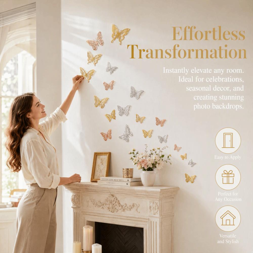 72Pcs Easy Cleaning Butterfly Wall Stickers Hollow Design 3D Butterfly Wall Decor Home Decor