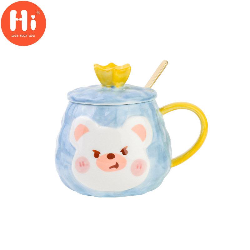 Привет креативная мультяшная чашка с медведем, керамическая кружка с ручной росписью и крышкой, пара, чашка для кофе, молока для домашнего офиса, логотип