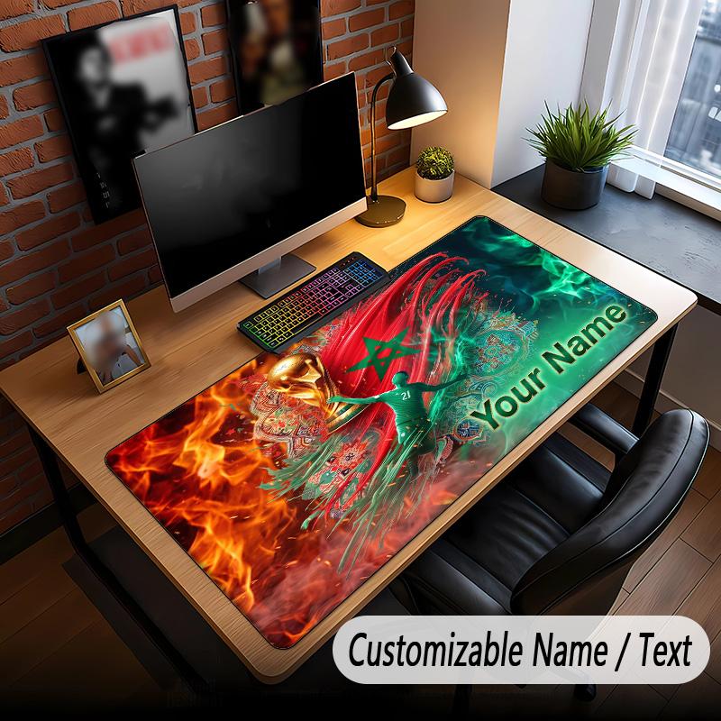 Large Mouse Pad Morocco Football Print Custom Name Text Desk Mat for Office Gaming