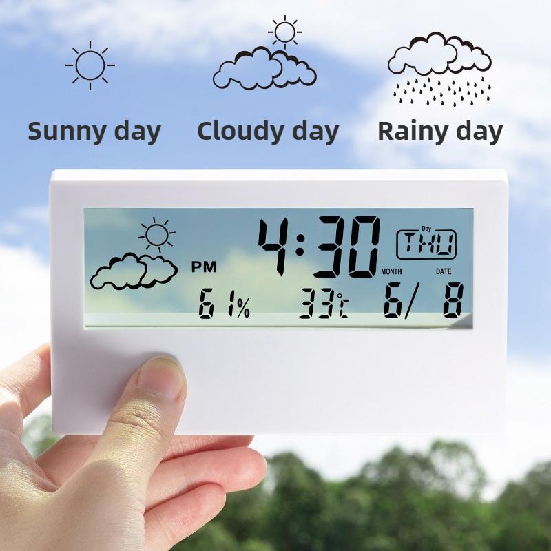 Transparent Alarm Clock with Adjustable Night Light - LCD Weather Display and Smart Calendar Feature with Sunrise Theme Design